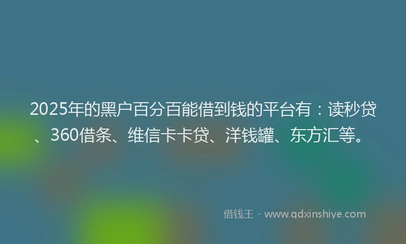 2025年的黑户百分百能借到钱的平台有：读秒贷、360借条、维信卡卡贷、洋钱罐、东方汇等。