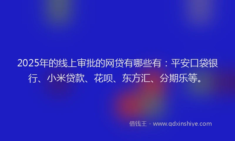2025年的线上审批的网贷有哪些有：平安口袋银行、小米贷款、花呗、东方汇、分期乐等。