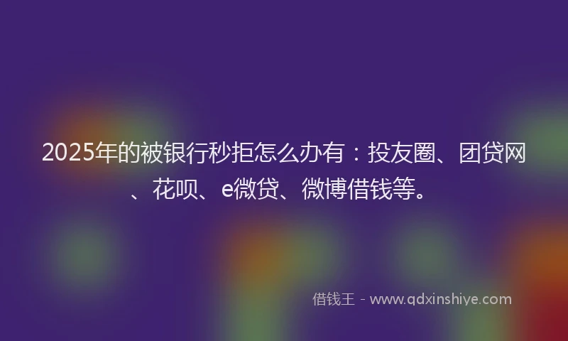 2025年的被银行秒拒怎么办有：投友圈、团贷网、花呗、e微贷、微博借钱等。