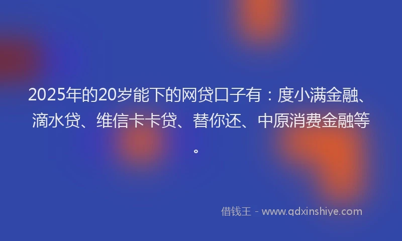 2025年的20岁能下的网贷口子有：度小满金融、滴水贷、维信卡卡贷、替你还、中原消费金融等。