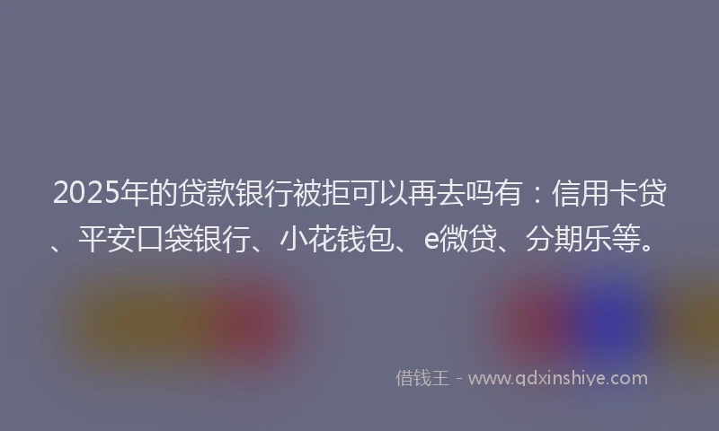 2025年的贷款银行被拒可以再去吗有：信用卡贷、平安口袋银行、小花钱包、e微贷、分期乐等。