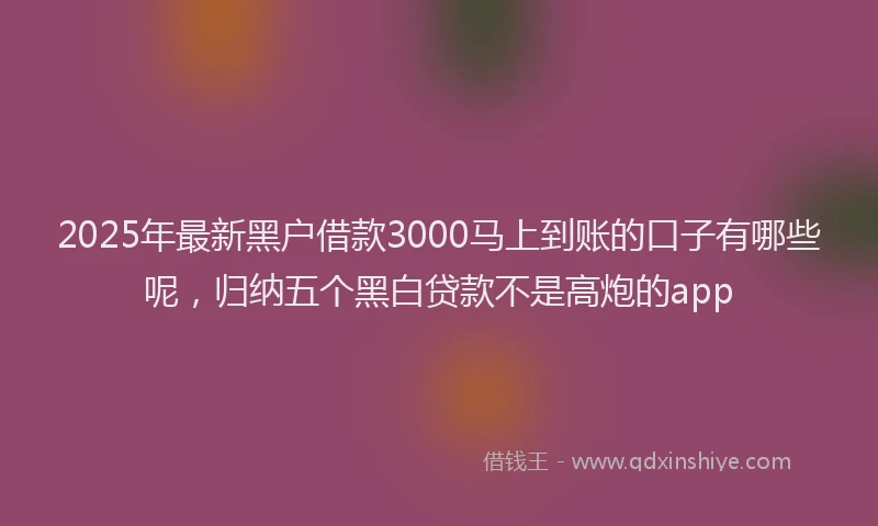 2025年最新黑户借款3000马上到账的口子有哪些呢，归纳五个黑白贷款不是高炮的app