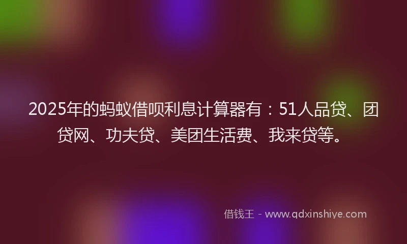 2025年的蚂蚁借呗利息计算器有：51人品贷、团贷网、功夫贷、美团生活费、我来贷等。