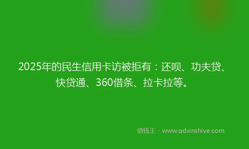 2025年的民生信用卡访被拒有：还呗、功夫贷、快贷通、360借条、拉卡拉等。