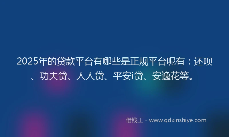 2025年的贷款平台有哪些是正规平台呢有：还呗、功夫贷、人人贷、平安i贷、安逸花等。