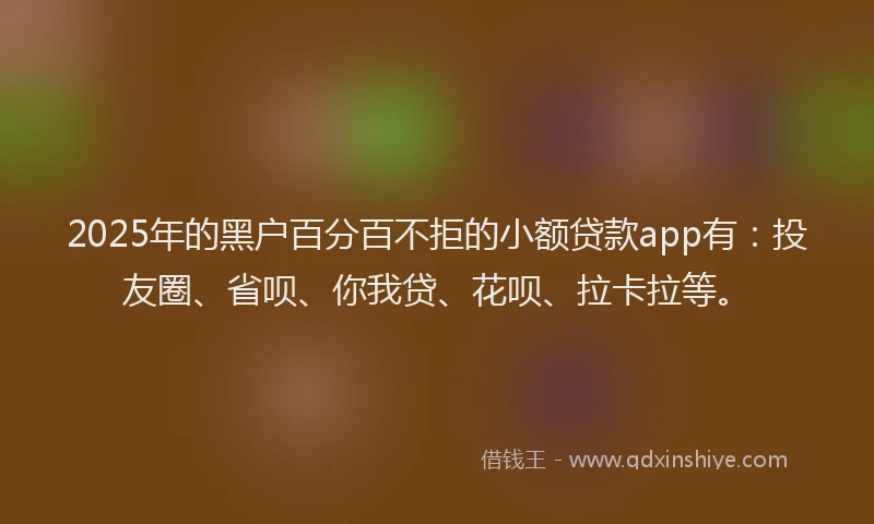 2025年的黑户百分百不拒的小额贷款app有：投友圈、省呗、你我贷、花呗、拉卡拉等。