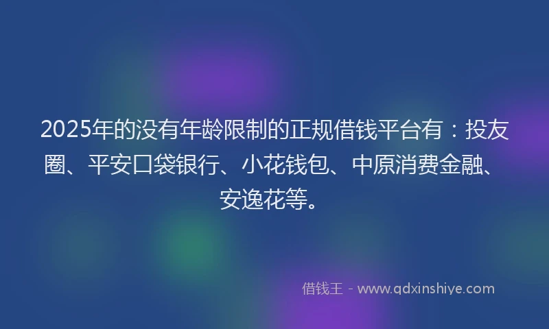 2025年的没有年龄限制的正规借钱平台有：投友圈、平安口袋银行、小花钱包、中原消费金融、安逸花等。