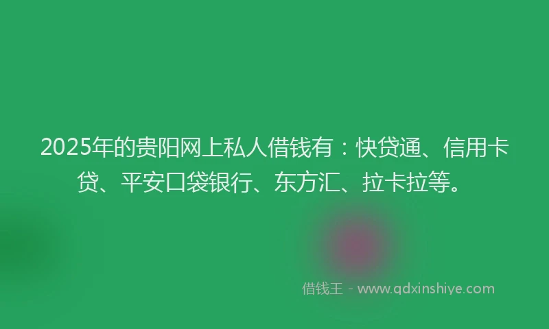 2025年的贵阳网上私人借钱有：快贷通、信用卡贷、平安口袋银行、东方汇、拉卡拉等。