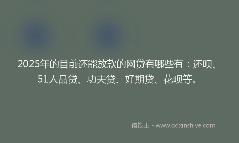 2025年的目前还能放款的网贷有哪些有：还呗、51人品贷、功夫贷、好期贷、花呗等。