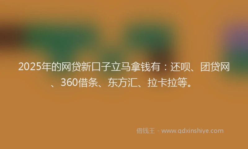 2025年的网贷新口子立马拿钱有：还呗、团贷网、360借条、东方汇、拉卡拉等。