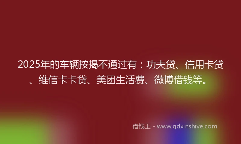 2025年的车辆按揭不通过有：功夫贷、信用卡贷、维信卡卡贷、美团生活费、微博借钱等。