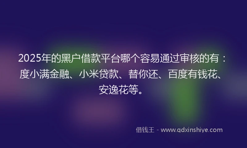 2025年的黑户借款平台哪个容易通过审核的有：度小满金融、小米贷款、替你还、百度有钱花、安逸花等。