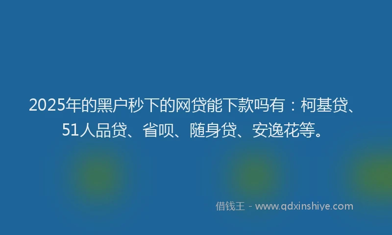 2025年的黑户秒下的网贷能下款吗有：柯基贷、51人品贷、省呗、随身贷、安逸花等。