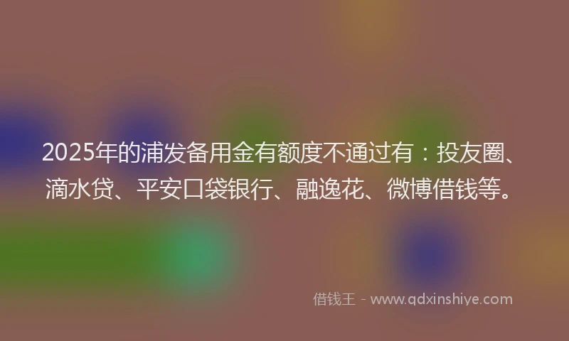 2025年的浦发备用金有额度不通过有：投友圈、滴水贷、平安口袋银行、融逸花、微博借钱等。