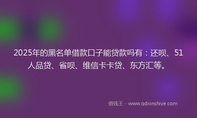 2025年的黑名单借款口子能贷款吗有：还呗、51人品贷、省呗、维信卡卡贷、东方汇等。