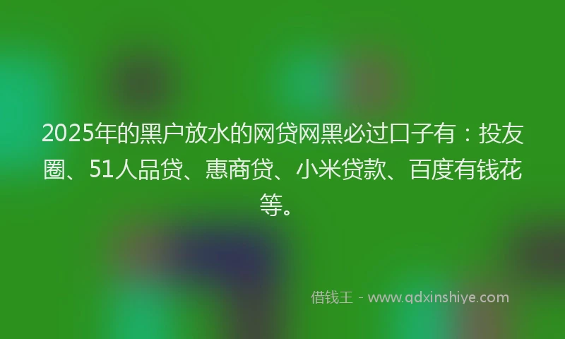 2025年的黑户放水的网贷网黑必过口子有：投友圈、51人品贷、惠商贷、小米贷款、百度有钱花等。