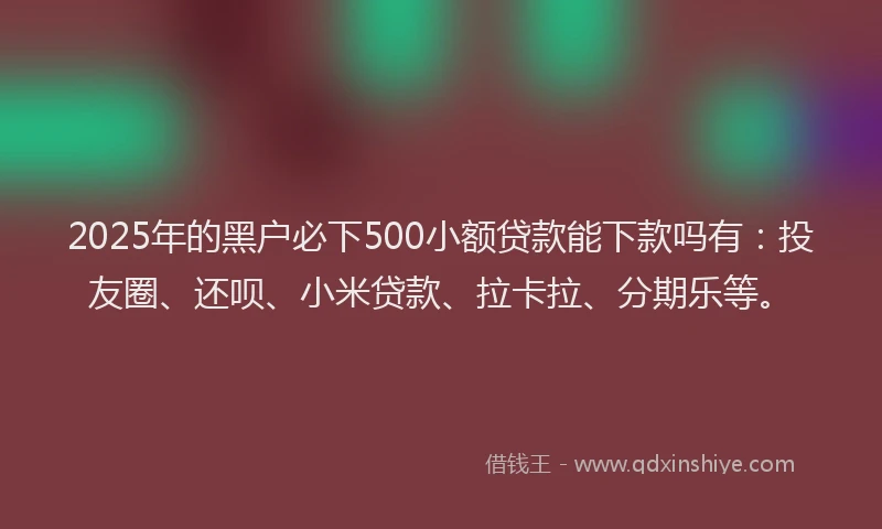 2025年的黑户必下500小额贷款能下款吗有：投友圈、还呗、小米贷款、拉卡拉、分期乐等。