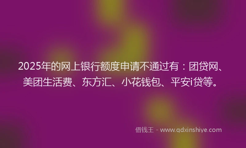 2025年的网上银行额度申请不通过有：团贷网、美团生活费、东方汇、小花钱包、平安i贷等。