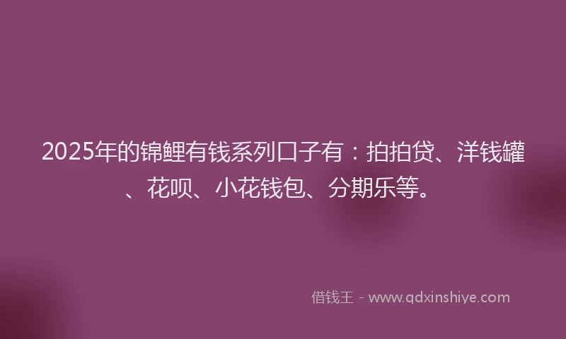 2025年的锦鲤有钱系列口子有：拍拍贷、洋钱罐、花呗、小花钱包、分期乐等。