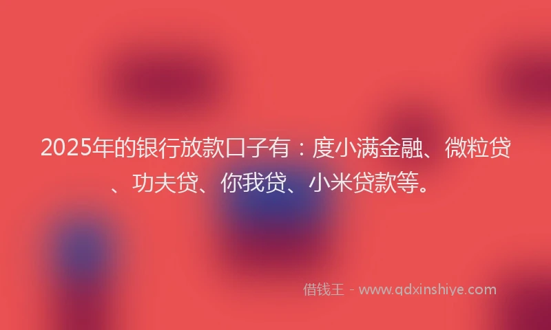 2025年的银行放款口子有：度小满金融、微粒贷、功夫贷、你我贷、小米贷款等。
