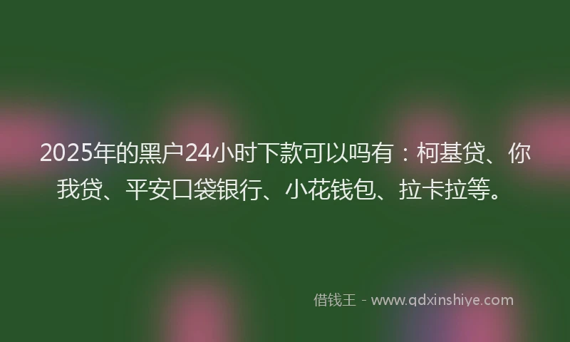 2025年的黑户24小时下款可以吗有：柯基贷、你我贷、平安口袋银行、小花钱包、拉卡拉等。