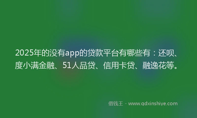2025年的没有app的贷款平台有哪些有：还呗、度小满金融、51人品贷、信用卡贷、融逸花等。