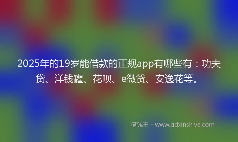 2025年的19岁能借款的正规app有哪些有：功夫贷、洋钱罐、花呗、e微贷、安逸花等。