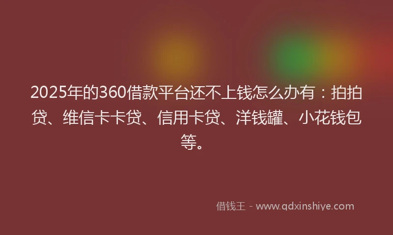 2025年的360借款平台还不上钱怎么办有：拍拍贷、维信卡卡贷、信用卡贷、洋钱罐、小花钱包等。