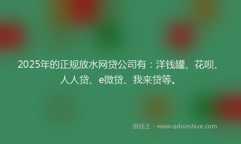 2025年的正规放水网贷公司有：洋钱罐、花呗、人人贷、e微贷、我来贷等。