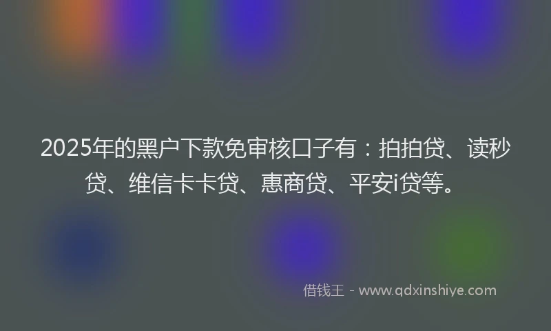 2025年的黑户下款免审核口子有：拍拍贷、读秒贷、维信卡卡贷、惠商贷、平安i贷等。