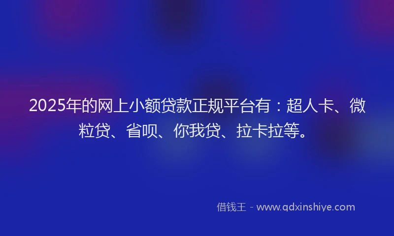2025年的网上小额贷款正规平台有：超人卡、微粒贷、省呗、你我贷、拉卡拉等。