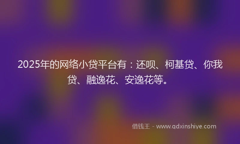 2025年的网络小贷平台有：还呗、柯基贷、你我贷、融逸花、安逸花等。