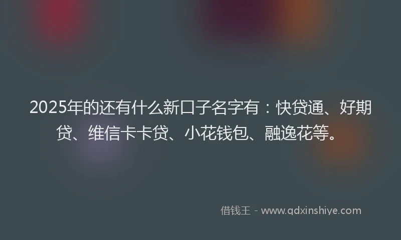 2025年的还有什么新口子名字有：快贷通、好期贷、维信卡卡贷、小花钱包、融逸花等。