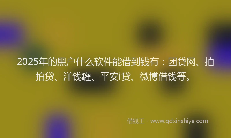 2025年的黑户什么软件能借到钱有：团贷网、拍拍贷、洋钱罐、平安i贷、微博借钱等。