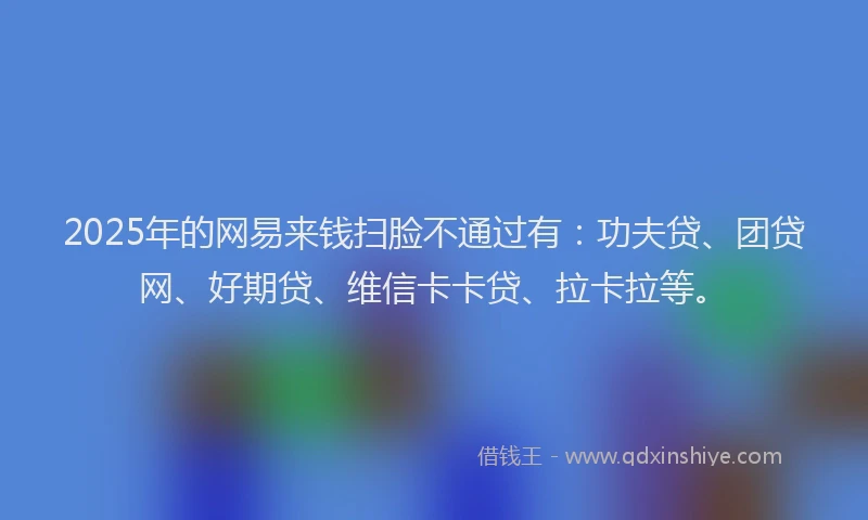 2025年的网易来钱扫脸不通过有：功夫贷、团贷网、好期贷、维信卡卡贷、拉卡拉等。