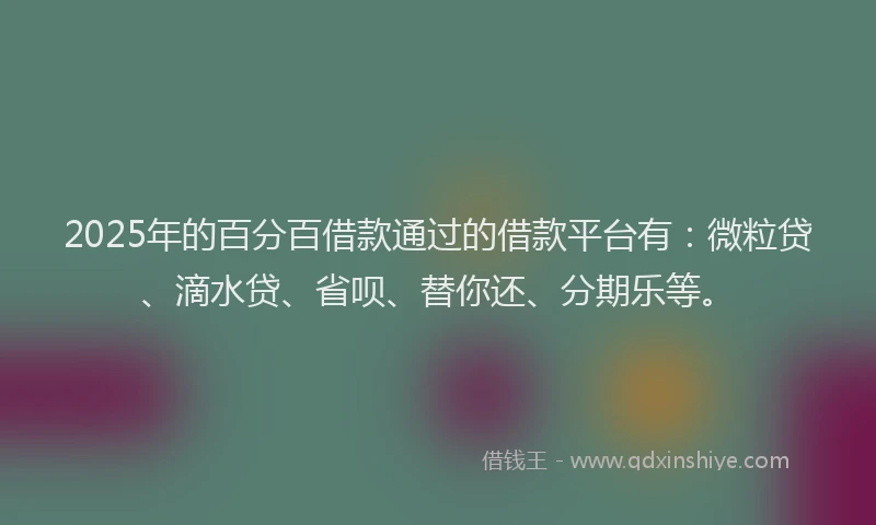 2025年的百分百借款通过的借款平台有：微粒贷、滴水贷、省呗、替你还、分期乐等。