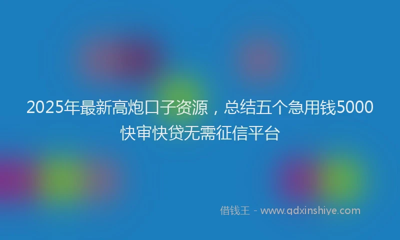 2025年最新高炮口子资源，总结五个急用钱5000快审快贷无需征信平台