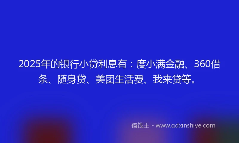 2025年的银行小贷利息有：度小满金融、360借条、随身贷、美团生活费、我来贷等。