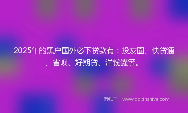 2025年的黑户国外必下贷款有：投友圈、快贷通、省呗、好期贷、洋钱罐等。