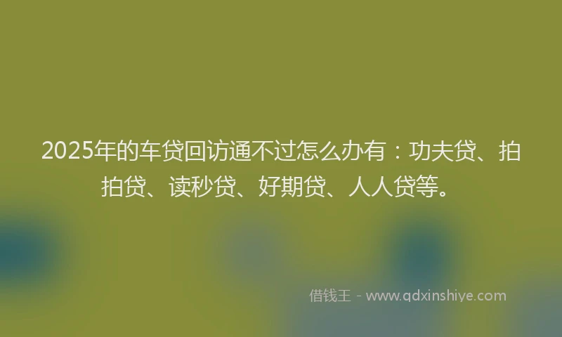 2025年的车贷回访通不过怎么办有：功夫贷、拍拍贷、读秒贷、好期贷、人人贷等。