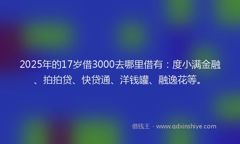 2025年的17岁借3000去哪里借有：度小满金融、拍拍贷、快贷通、洋钱罐、融逸花等。