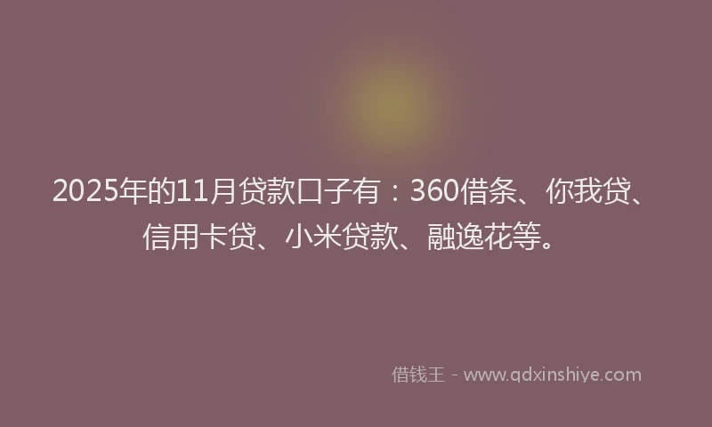 2025年的11月贷款口子有：360借条、你我贷、信用卡贷、小米贷款、融逸花等。