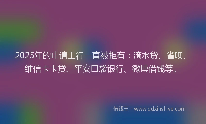 2025年的申请工行一直被拒有：滴水贷、省呗、维信卡卡贷、平安口袋银行、微博借钱等。