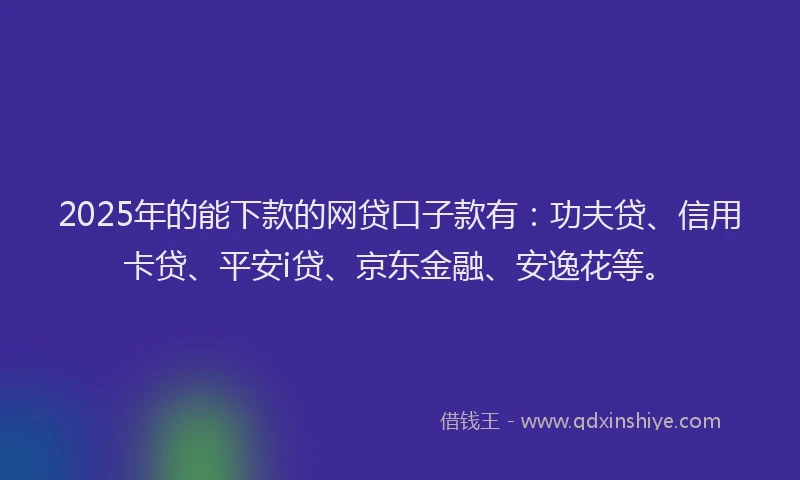 2025年的能下款的网贷口子款有：功夫贷、信用卡贷、平安i贷、京东金融、安逸花等。