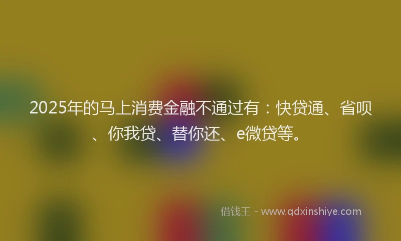 2025年的马上消费金融不通过有：快贷通、省呗、你我贷、替你还、e微贷等。