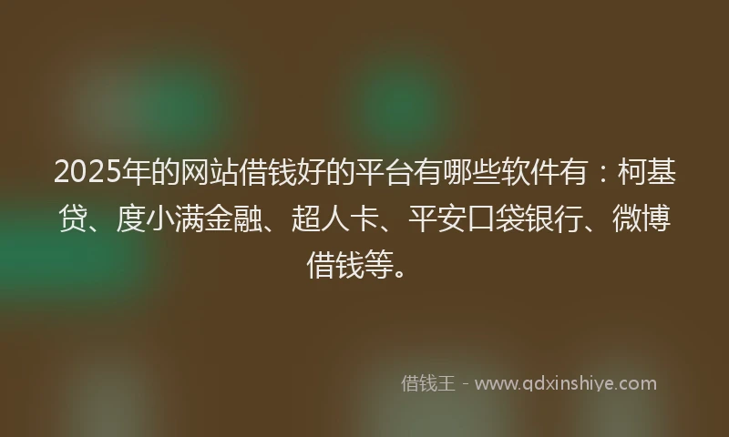 2025年的网站借钱好的平台有哪些软件有：柯基贷、度小满金融、超人卡、平安口袋银行、微博借钱等。