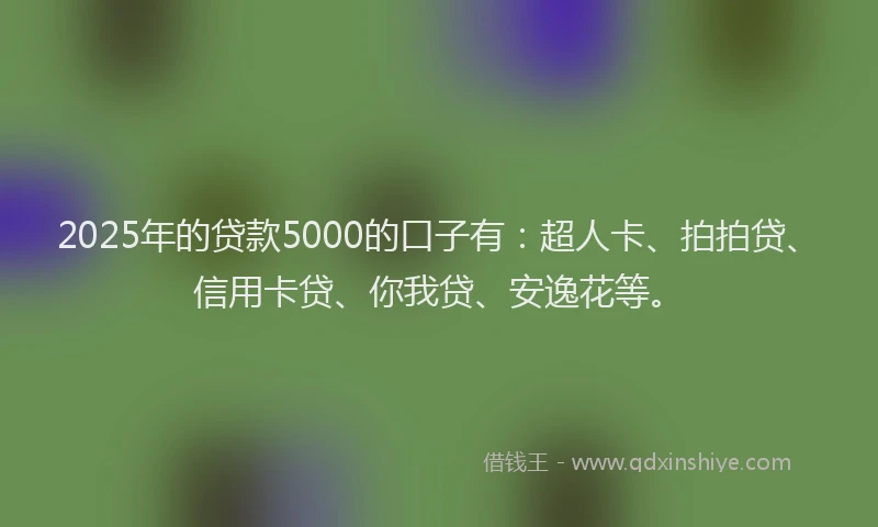2025年的贷款5000的口子有：超人卡、拍拍贷、信用卡贷、你我贷、安逸花等。