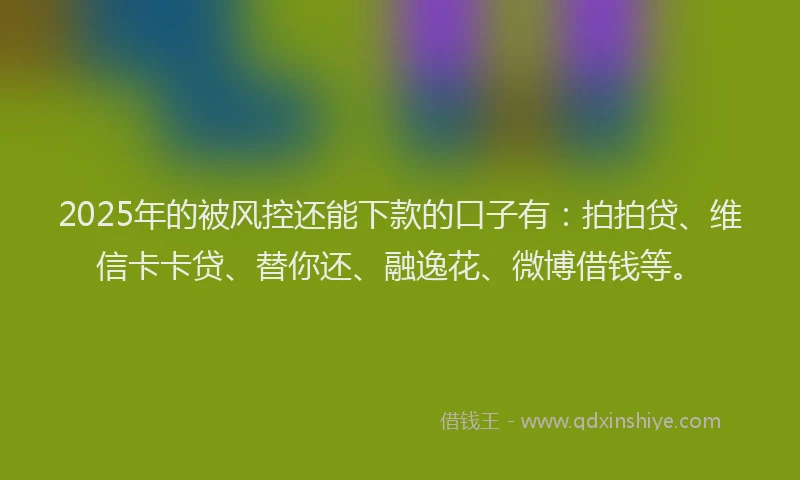 2025年的被风控还能下款的口子有：拍拍贷、维信卡卡贷、替你还、融逸花、微博借钱等。