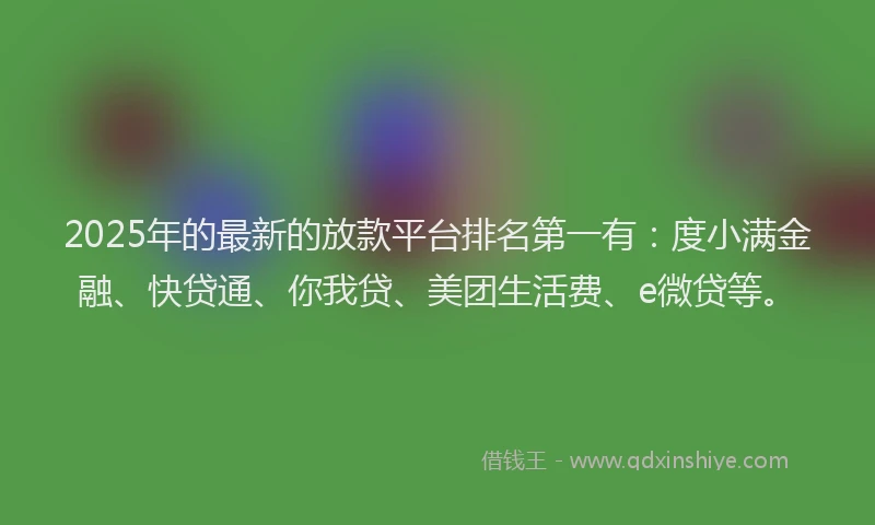 2025年的最新的放款平台排名第一有：度小满金融、快贷通、你我贷、美团生活费、e微贷等。