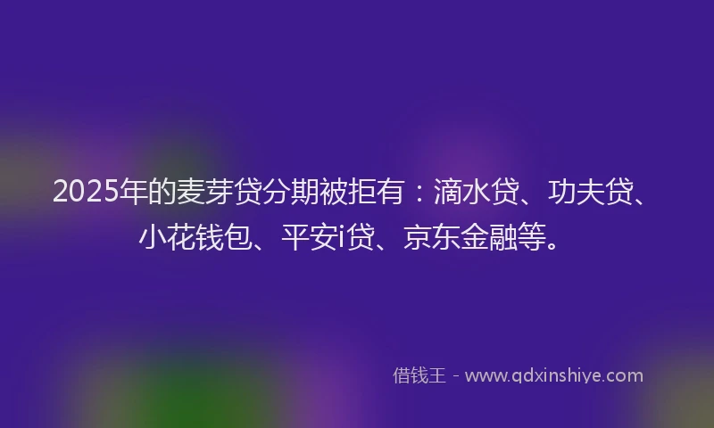 2025年的麦芽贷分期被拒有：滴水贷、功夫贷、小花钱包、平安i贷、京东金融等。